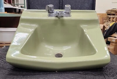 Bathroom sink olive green wall mount ceramic vintage Universal Rundle - Image 1 of 4