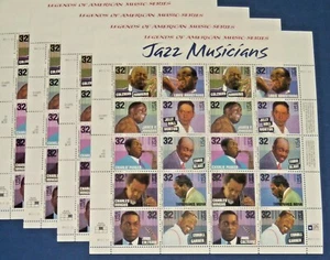 Three Sheets x 20 = 60 of JAZZ MUSICIANS 32¢ US Postage Stamps, USA Sc 2983-2992 - Picture 1 of 5
