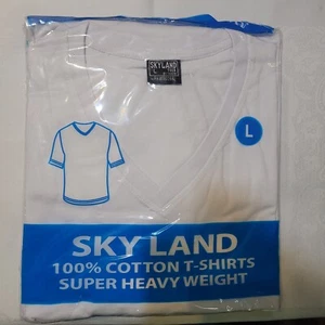 Skyland Tees Solid White Kurzarm V-Ausschnitt T-Shirt Herren Größe L - Bild 1 von 4