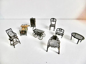 RARE - 8 PIÈCES DE MOBILIER EN RÉGULE DE POUPÉE MIGNONNETTE ANCIENNE FIN XIXème - Imagen 1 de 24