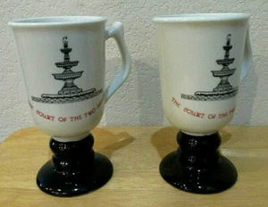 HALL POTTERY MUGS THE COURT OF THE TWO SISTERS STONEWARE PEDESTAL CUPS SET OF 2 - Picture 1 of 7
