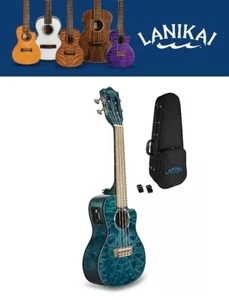 Lanikai Quilted Maple Ukelele Blue Stain Concert Acoustic/Electric Uke FREE CASE - Picture 1 of 8