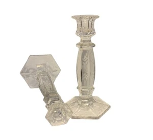 Vintage Antik um 19. Jahrhundert Lavendel geschliffenes Glas Kerzenständer Set 7,5" Paar - Bild 1 von 4