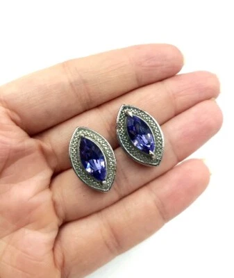 Aretes de acero inoxidable corte marquesa púrpura circonita cúbica  Foto 1 de 4