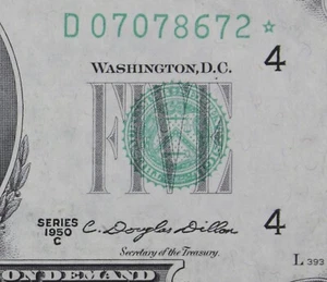 $5 1950C Star Gem CU Federal Reserve Note D07078672* series C, five $, Cleveland - Picture 1 of 3