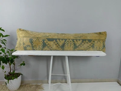 12x48 Long Lumbar Pillow Cover - Turkish Rug Cushion - Farmhouse Boho Bench Bed - Image 1 of 4