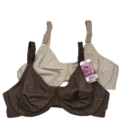 Olga Gentle Lift Underwire Bras 2 pack Lace Trim Full Coverage Brown Beige 05001 - Image 1 of 4