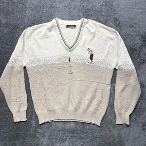 Vintage Gordon Thomas Sweater Mens Large Beige Golf Chip Shot Made In USA Preppy - Picture 1 of 15