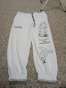 Peanuts Snoopy Ladies White Doodle Joggers Cartoon Embroidered Sweat Pants Xl - Picture 1 of 9