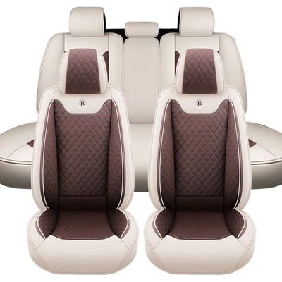 Car Seat Covers for Jaguar 5-Seats Leather Protection Cushion White Brown Foto 1 de 4