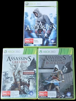 Xbox 360 Assasins Creed + III & IV 3 & 4 All w/ Manuals PAL Bundle Lot x3 Games  - Image 1 of 4