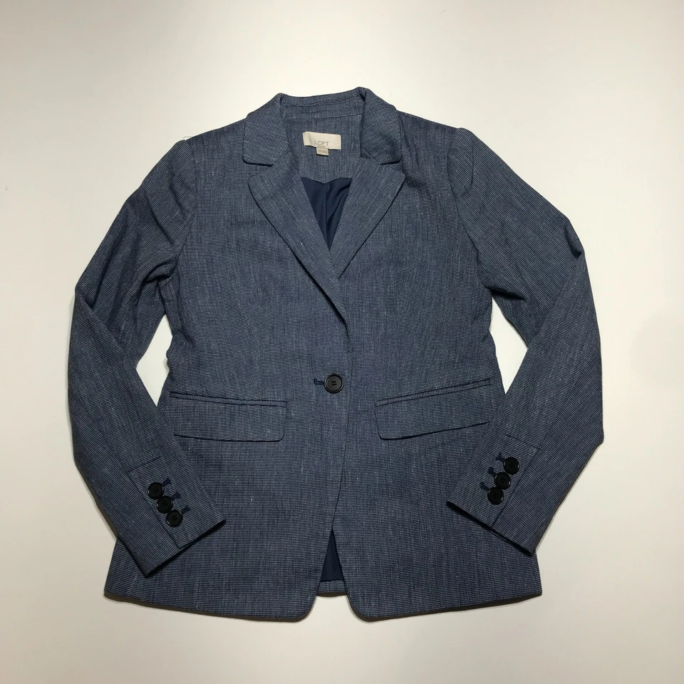 Chaqueta Blazer Loft Petites Talla 00P Un Botón A Medida Gris Azulado Natural Slub Foto 1 de 4