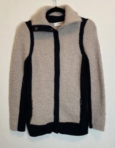 Anthropologie Sparrow Boucle Sweater Coat Zip Women Sz XS Mohair Wool Tan Black - Picture 1 of 3