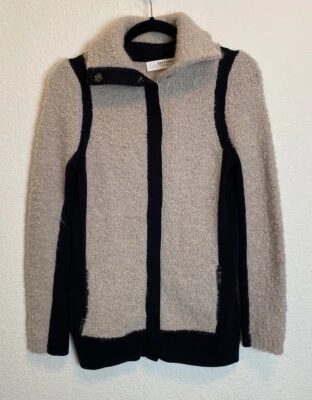 Abrigo Suéter Anthropologie Sparrow Boucle Cremallera Mujer Talla XS Lana Mohair Tostado Negro Foto 1 de 3