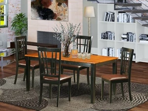 East West Nicoli 5pc dining set rectangular table + 4 padded chairs cherry black - Picture 1 of 11