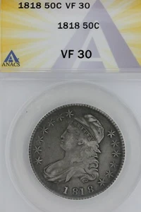 1818   50C  VF 30   ANACS  --   Capped Bust Half Dollar, Miss Liberty - Picture 1 of 2
