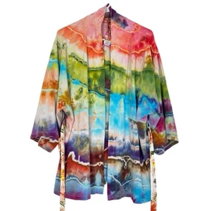 Storq Kimono Cardigan Wrap Womens Size Small Medium Maternity Multi Tie Dye Blue - Picture 1 of 13