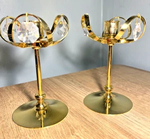 VINTAGE  AUSTRIAN CRYSTAL TEMPTATIONS 24k Gold Plated Candlestick Holder LOT 2 - Picture 1 of 11
