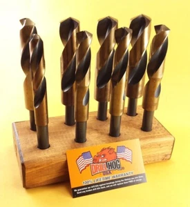 Drill Hog® Cobalt Silver Deming Bits Jumbo Bit 9/16 to 1" Wood Block Drill Stand - Picture 1 of 6