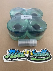 Longboard Wheels 65mm 78a Clear Teal Nos Sector9 Decal And Free Bearings A-7 - Picture 1 of 5