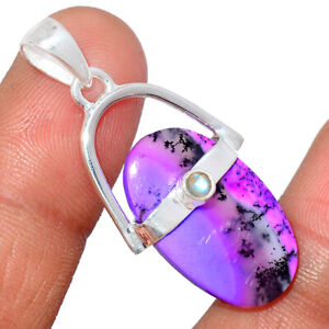 Treated Purple Dendritic Opal & Moonstone 925 Silver Pendant Jewelry BP172377