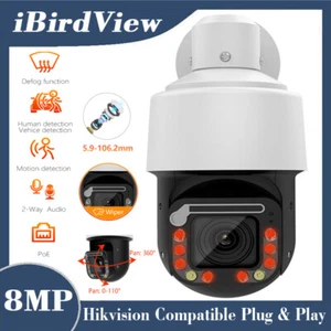 iBirdView 8MP 36x Zoom PoE Luz Híbrida Cámara PTZ con Limpiaparabrisas Compatible con Hikvision - Imagen 1 de 15