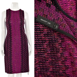 St. John Knits Ombre Striped Woven Knit Sheath Dress in Dark Pink/Black sz 14 - Picture 1 of 7