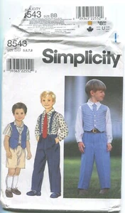 SIMPLICITY 8543 BOY'S SHIRT, VEST, PANTS/SHORTS, TIE & SUSPENDERS SZ 5-8 UNCUT - Picture 1 of 3
