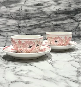 2 HB Quimper Breton French Fayence Camaieu Rosa Tasse Untertasse Sets France 1968-1983 - Bild 1 von 9