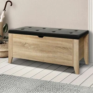 Wooden Storage Ottoman Blanket Chest With PU Leather Soft Tufted Bench Seat - Picture 1 of 8