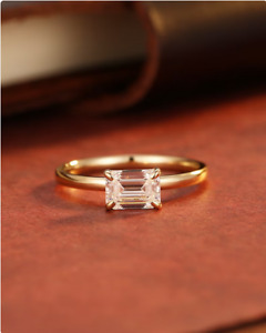 1 CT White Emerald Cut Solitaire East West Ring 18K Rose Gold Over Best For Gift