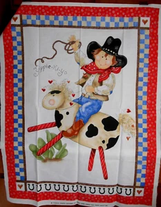 Vintage COWBOY Fabric Panel Yippie Ki Yo Bandana Border by Cuddle Prints 34x44" - Imagen 1 de 4