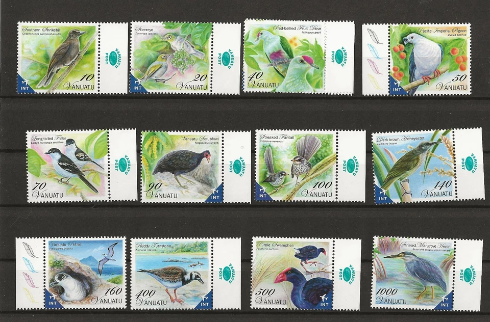 Conjunto de 12 selos de pássaros Vanuatu 2012, sem marca de charneira - Imagem 1 de 1