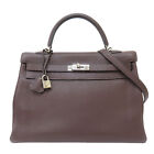 HERMES Kelly 35 Shoulder Handbag Chocolat Brown Togo Leather