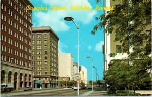 1970s Kansas Postcard Douglas Street View Wichita KS Old Cars Signs Unposted - Picture 1 of 2