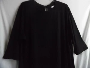 -BLACK KNIT 3/4 SLEEVE SHIFT DRESS POCKETS AT SIDE BOW TIE IN BACK 3X 24W-26W - Picture 1 of 12