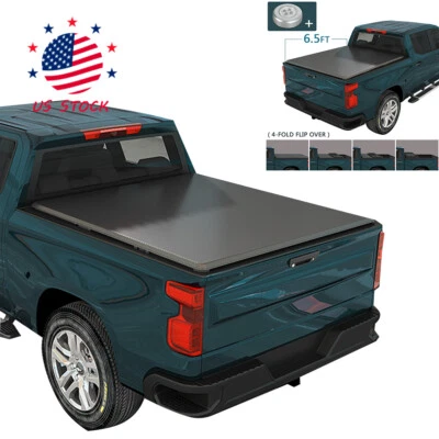 6.5FT Truck Bed 4-FOLD Tonneau Cover For 14-2019 Chevy Silverado 1500 GMC Sierra Foto 1 de 4
