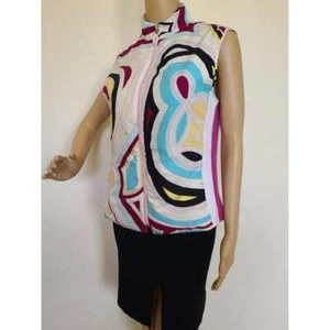 Chaleco Reversible Emilio Pucci Blanco Multicolor Estampado Firma 8 Lana EE. UU. - Imagen 1 de 9