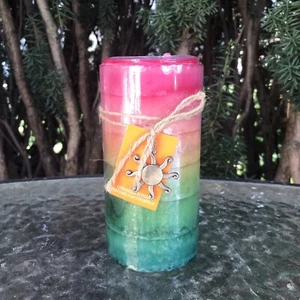 Pier 1 Imports Discontinued Citronella Scented Rainbow Layered Pillar Candle - Picture 1 of 3