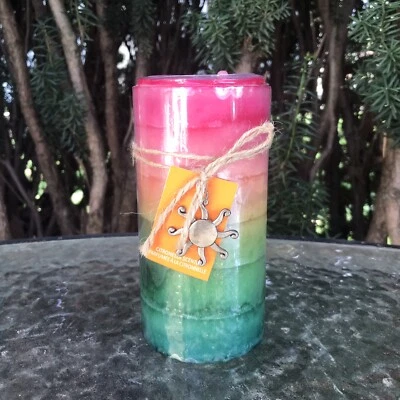 Pier 1 Imports Discontinued Citronella Scented Rainbow Layered Pillar Candle - Image 1 of 3