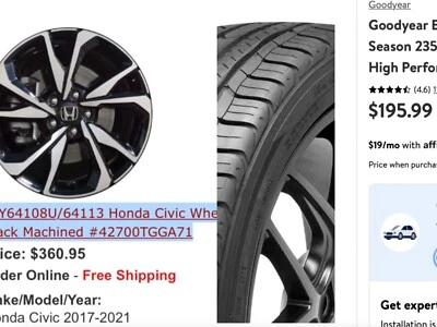 Honda Civic 2017-2021 Stock Tires/Wheels - Image 1 of 4