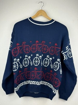 Vintage Jantzen Bicycle Cycling Knit Pullover Long Sleeve Blue Sweater M/L - Image 1 of 4