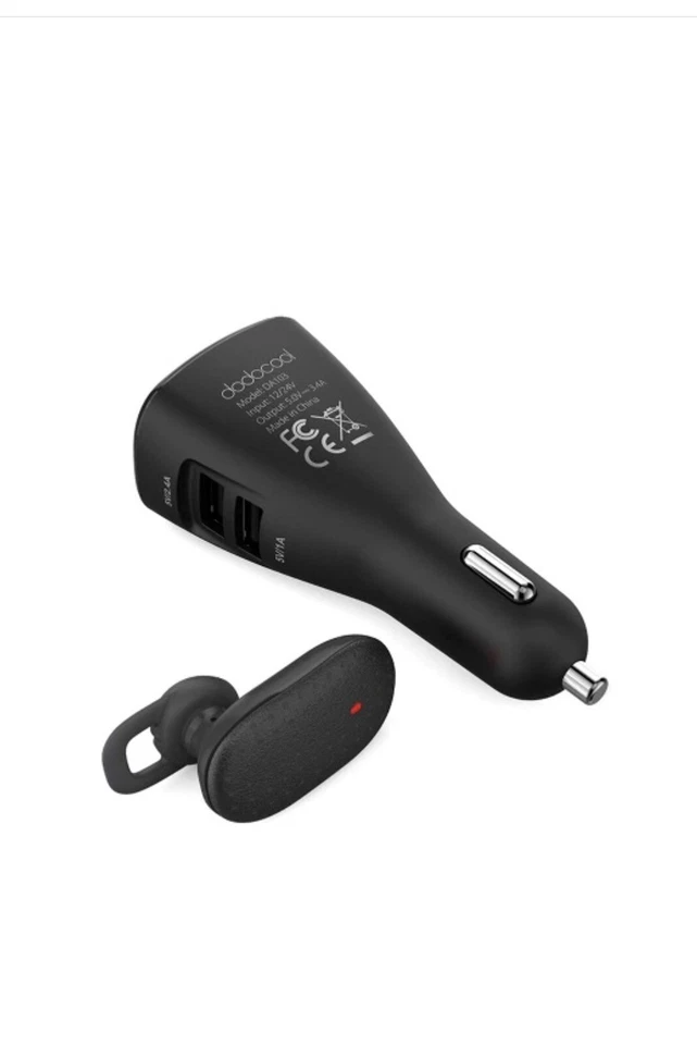 Fone de ouvido sem fio 2 em 1 carregador de carro USB duplo.  Bluetooth - Imagem 1 de 4