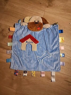 Taggies Peek A Boo Buddy Cachorro Perro Bebé Manta Azul Rayas Hueso Seguridad Lovey Foto 1 de 4