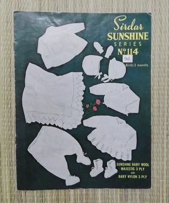 Baby's Layette Pram Set Pattern Booklet Sirdar Sunshine 114 Birth to 3 Months - Image 1 of 2
