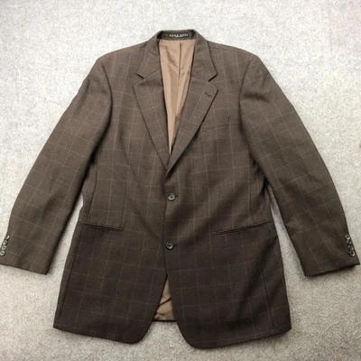 Hugo Boss Blazer Mens 44L Brown Windowpane Wool Cashmere Saks Fifth Avenue - Image 1 of 4