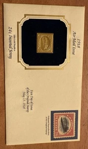 22K Gold Replica of 24 Cent Inverted Jenny First Day Issue 1918 Air Mail - Picture 1 of 4