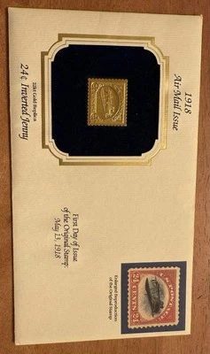 22K Gold Replica of 24 Cent Inverted Jenny First Day Issue 1918 Air Mail - Image 1 of 4