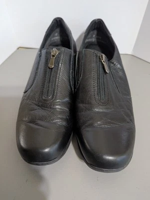 Munro American Shoes Mujer Talla 10M Mocasines Cremallera Frontal, Cuero Negro Foto 1 de 4