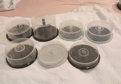 7 x Mixed Plastic Cakebox CD DVD Storage Empty Spindle Cake Tub Case Lot Bundle  - Image 1 of 4